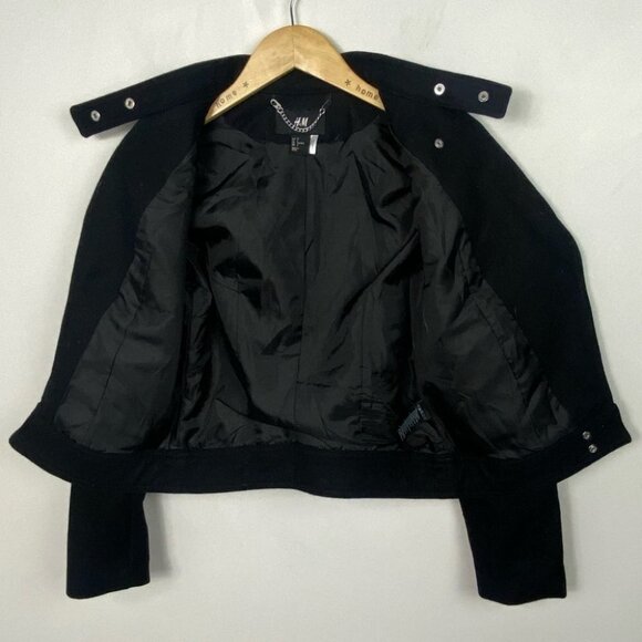 H&M Lana Del Ray Black Moto Biker Jacket Zipper Size 4 Zipper Cuffs Thick Fabric - Picture 7 of 13